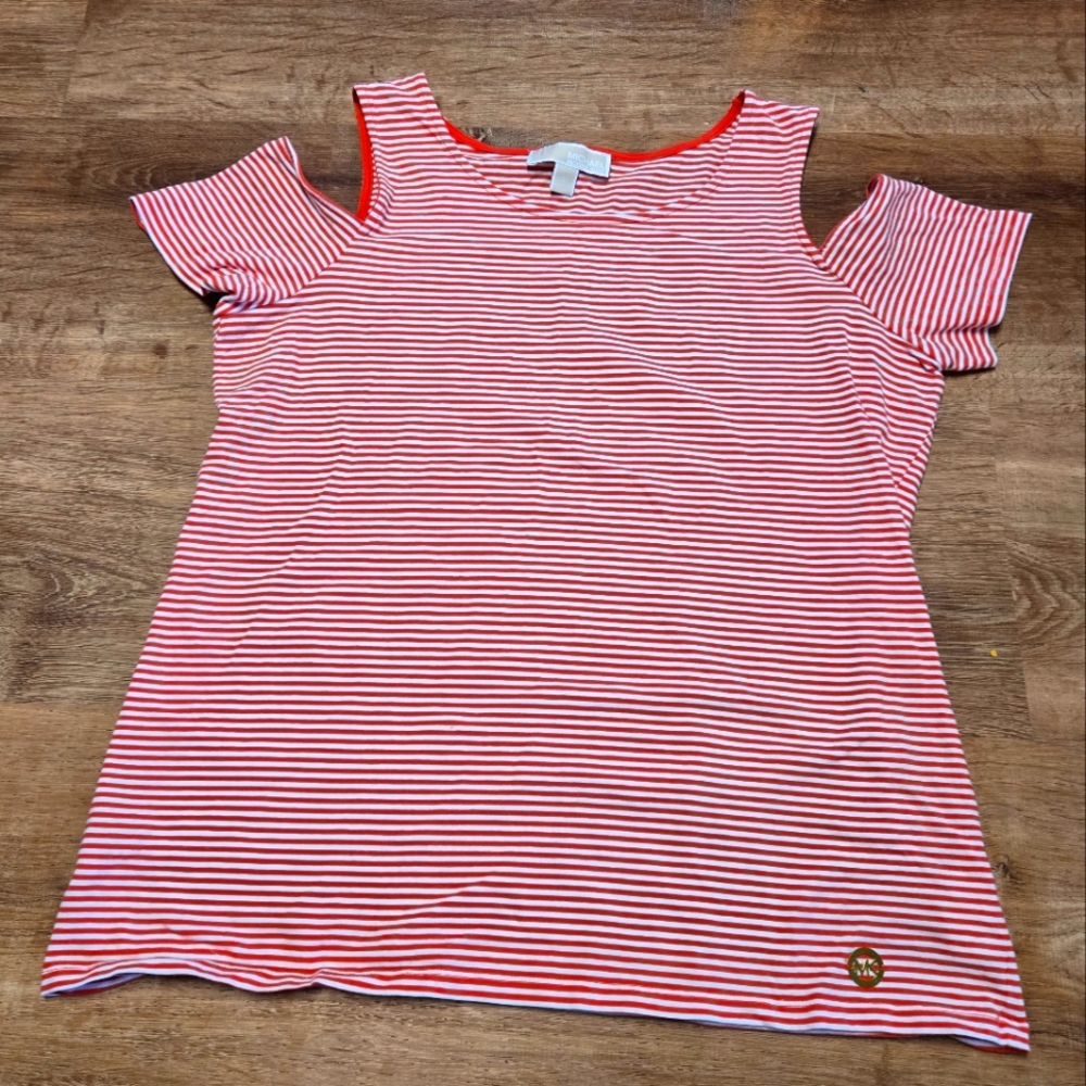Michael Kors Red and White Striped Top